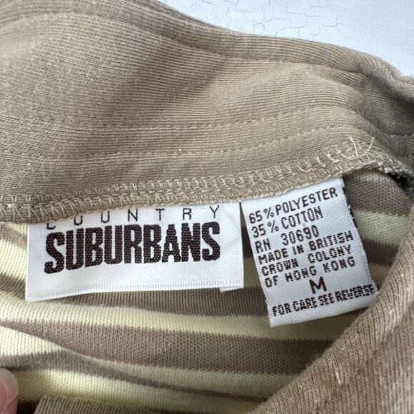 Vintage Blouse Brown Tan 80s Medium Grandma‎ Grandpa Striped - Picture 9 of 11